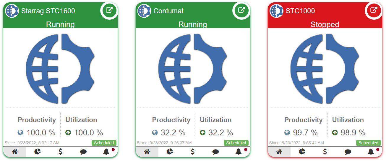 Machine cards UI showing multiple machine statuses